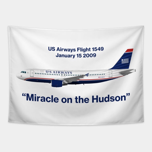 Miracle on the Hudson - US Airways A320 Tapestry by SteveHClark