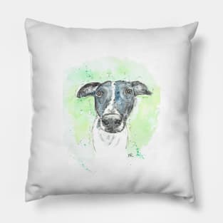 Black and white lurcher dog portrait. Pillow