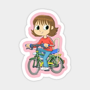 girl riding a bicycle with an extended seat Magnet