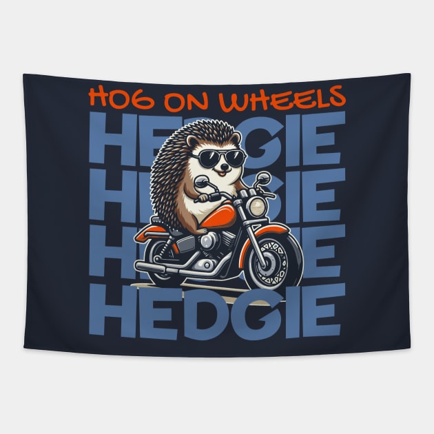 Funny hedgehog Riding a motorcycle Tapestry by Create Magnus