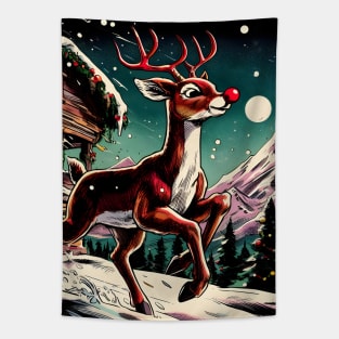 Illuminate the Holidays: Whimsical Rudolph the Red-Nosed Reindeer Art for Festive Christmas Prints and Joyful Decor! Tapestry