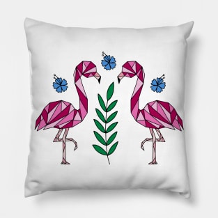 Geometric Flamingos and Hibiscus Flowers Pillow