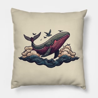 Whale flying in the clouds Pillow