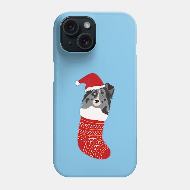 Sheltie Dog with Santa Hat inside Christmas Sock Phone Case by Seasonal Dogs