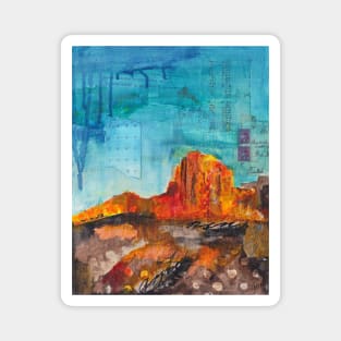 Red rock desert mixed media painting Magnet