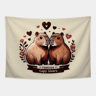 Forever Together Capybara Pair - Adorable Animal Love Design Tapestry