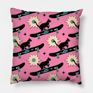 Cool Skater Black Cat Pattern in pink Pillow