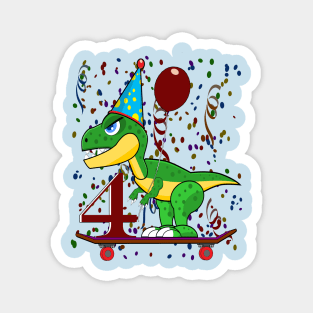 Kids Four 4 Years Old Dinosaur Birthday Magnet