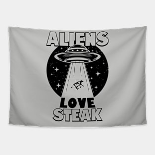 Funny Retro Vintage Alien UFO Steak Cow Abduction Meme Tapestry