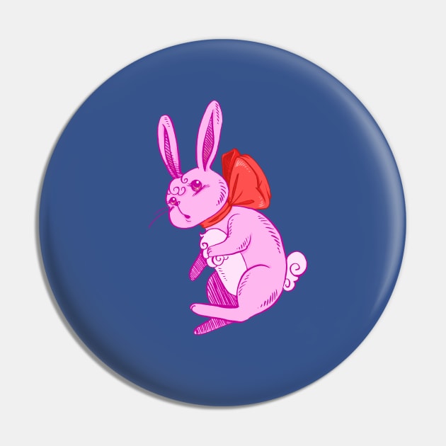 Confused Pink Bunny in Red Bow Pin by SimplyKitt