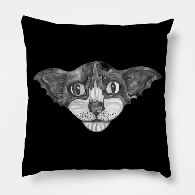 Watercolor black and white bat cat. Pillow by deadblackpony