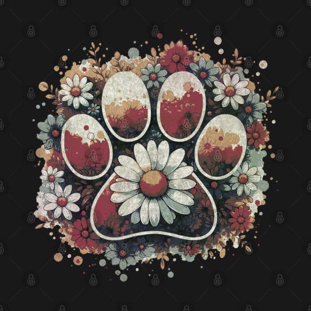 Paw print, flower,daisies, floral, flowers, minimal style, pet lovers, animal lovers by Collagedream