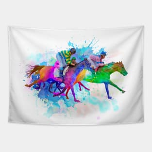 Watercolor Horseback Racers Tapestry