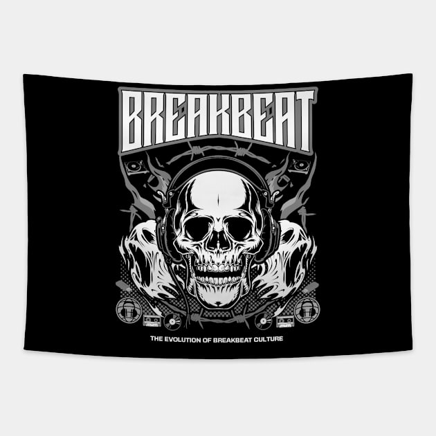 BREAKBEAT  - Evolution Skull (Grey) Tapestry by DISCOTHREADZ 