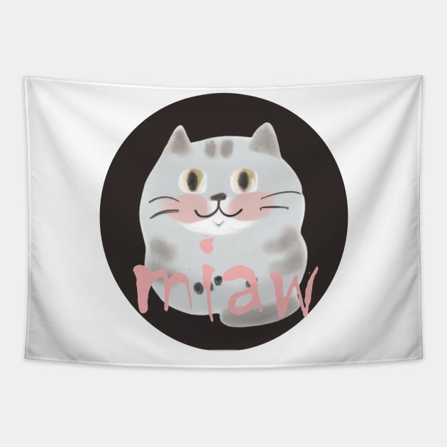 miaw cat Tapestry by windblowDesign