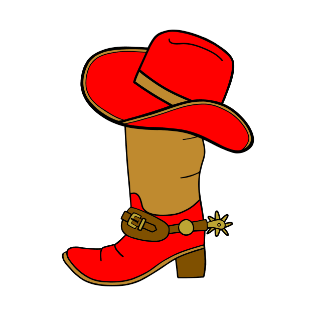 RED And Brown Cowboy Boot And Hat by SartorisArt1