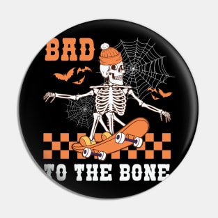 Bad To The Bone Skateboarding Skeleton Pin