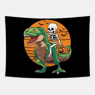 Skeleton Riding Dinosaur T Rex Halloween Costume Tapestry