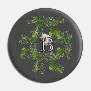 Botanical Monogram B letter with Heron bird detail. Pin