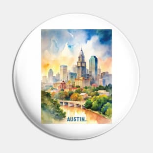 Austin City watercolor painting Pin