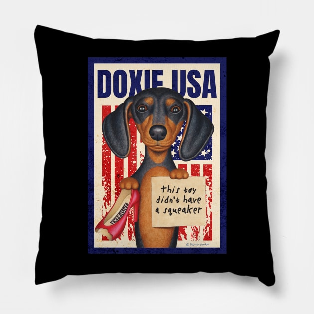 Doxie fun red white and blue patriotic Black Dachshund with Red Shoe USA Pillow by Danny Gordon Art