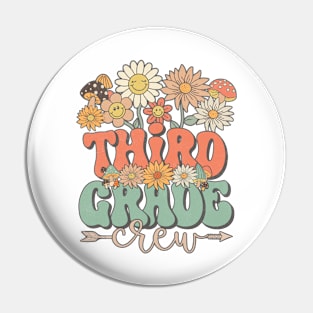 Back To School Retro Groovy Wildflower Third Grade Crew Funny Teacher Girls Pin