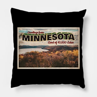 Greetings from Minnesota - Vintage Travel Postcard Design Pillow