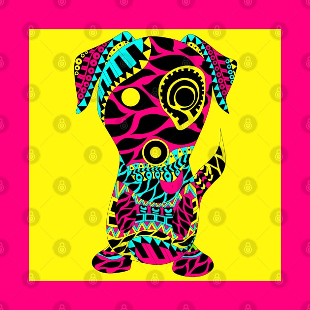 the tribal aztec dog in ecopop pattern by jorge_lebeau