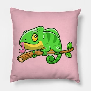 Cute Chameleon On The Tree Cartoon Pillow