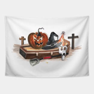 Spooky Pumpkin Hat Halloween Tapestry