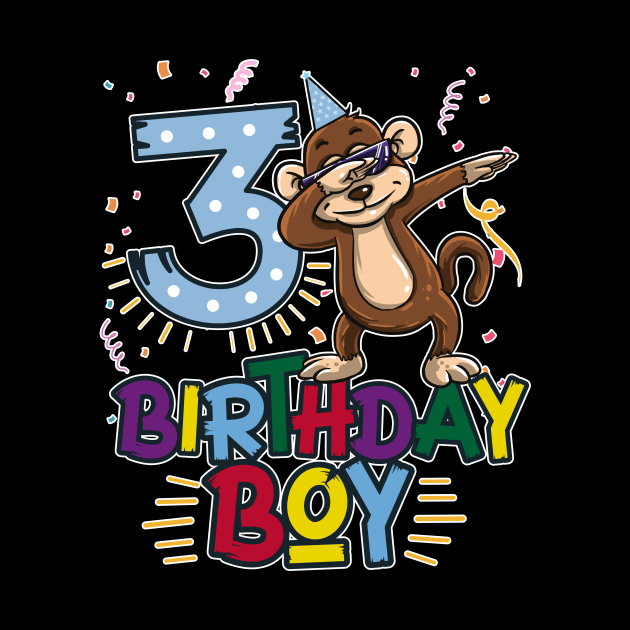 Funny Birthday Gift 3 year old Boy Dabbing Monkey T-Shirt by Pummli