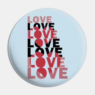 stacked word love with red hearts Pin