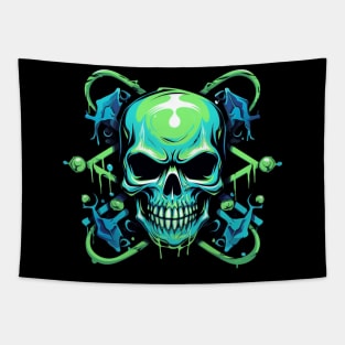 Neon skull and crossbones Tapestry