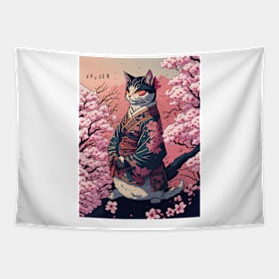 Flowers and cat Tapestry