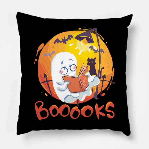 Booooks Halloween Ghost Funny Book Lover Library Reading Pillow by DesignsByChristian