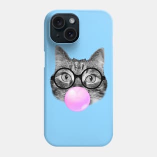 Funny cat blowing a pink bubble gum Phone Case