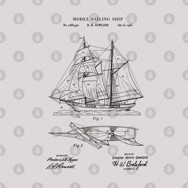 Sailing Ship Model 1954 Patent Print by MadebyDesign