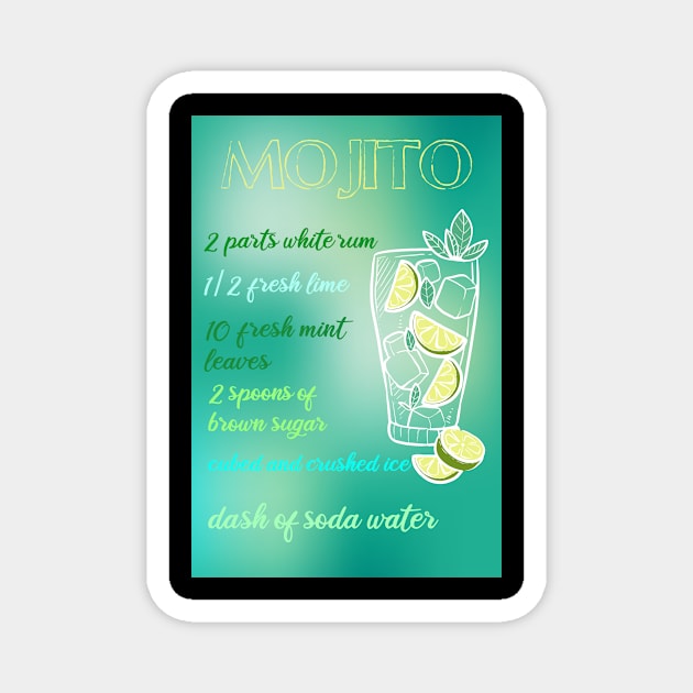 Mojito Recipe  Cocktail Bar Drinks Barkeeper Drink Magnet by amango