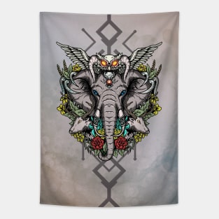 Wonderful elephant with owl Tapestry