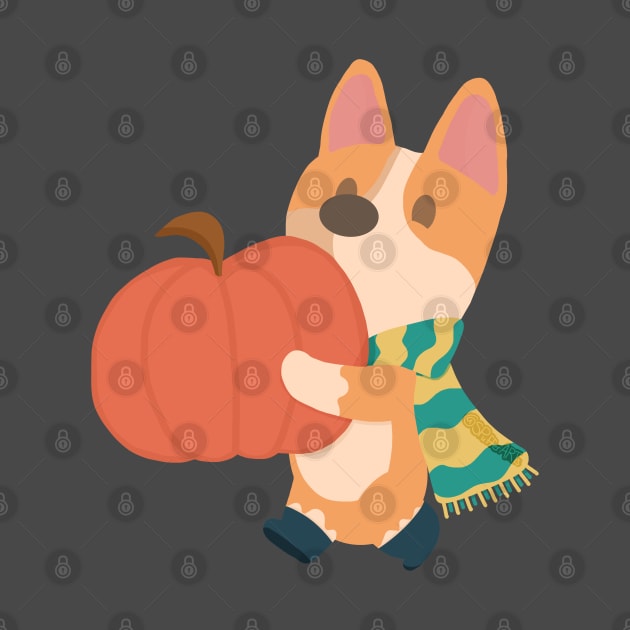 Pumpkin Picking Corgi by SPufferARTs