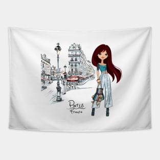 Vector fashion girl in Paris Tapestry