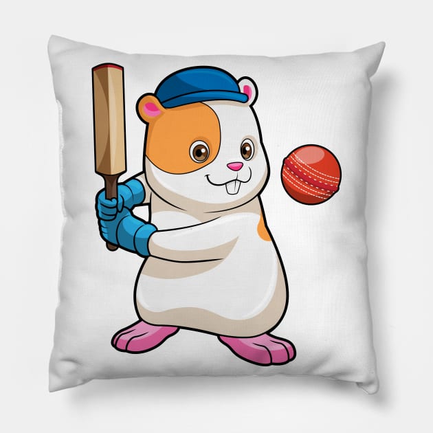 Hamster at Cricket with Cricket bat & Cap Pillow by Markus Schnabel