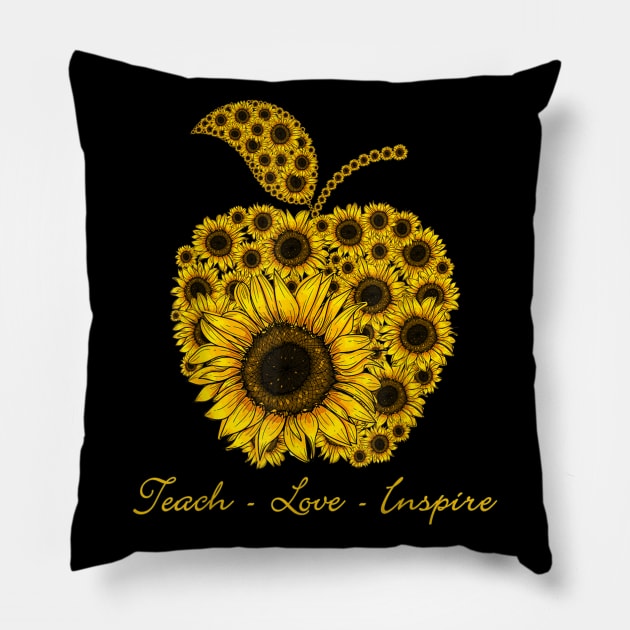 Teach Love Inspire Sunflowers Apple Teacher Pillow by Vicenta Aryl