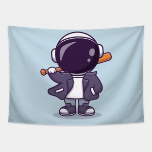Cool Astronaut With Baseball Bat And Jacket Cartoon Tapestry