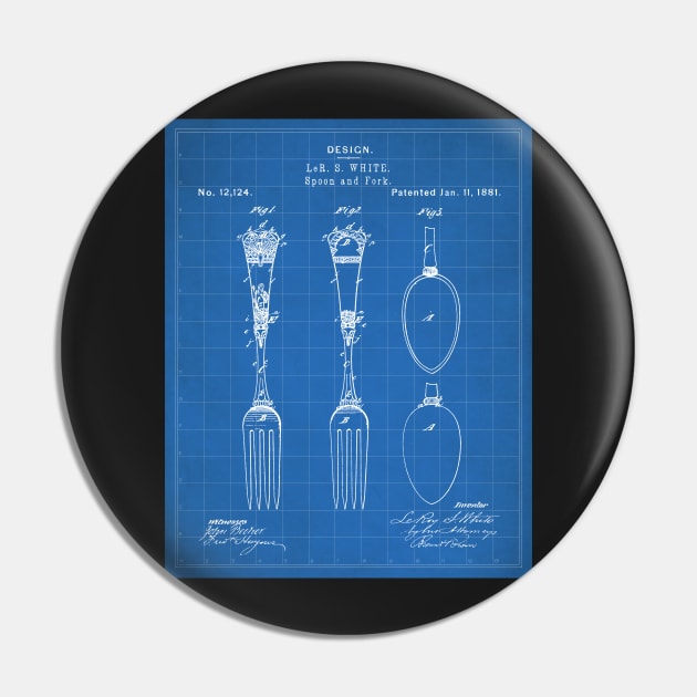 Kitchen Fork Spoon Patent - Chef Cook Farmhouse Decor Art - Blueprint Pin by patentpress