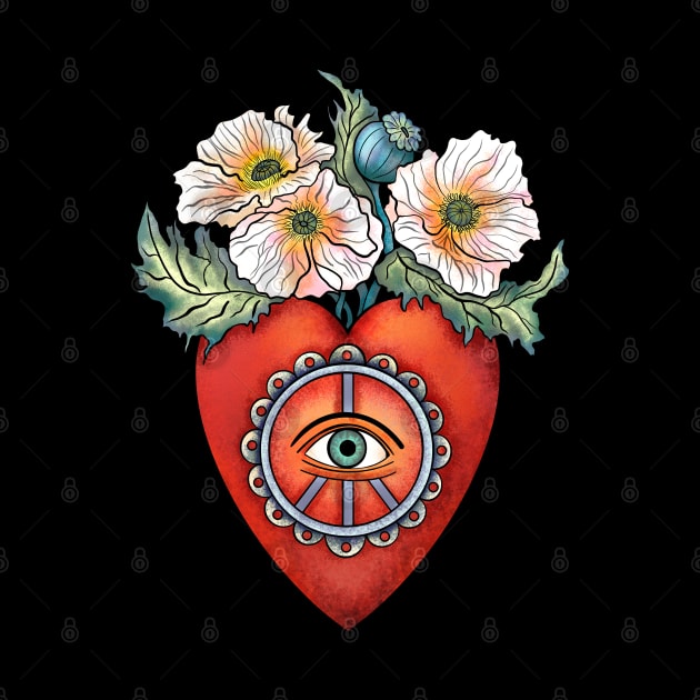 Tattoo style poppy, heart and eye. by Sitenkova