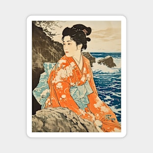 Japanese Woman Vintage Ocean Waves Magnet