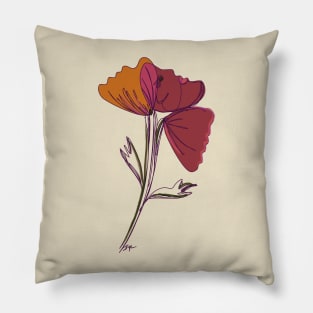 3 poppies & 1 face - muted browns and orange Pillow