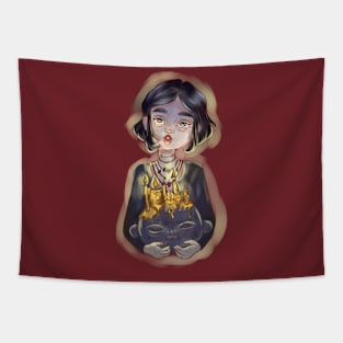 A gloomy girl with candles Tapestry