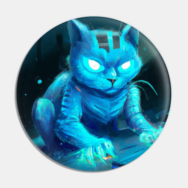 Futuristic Techno Cyber Cat Pin by Star Scrunch